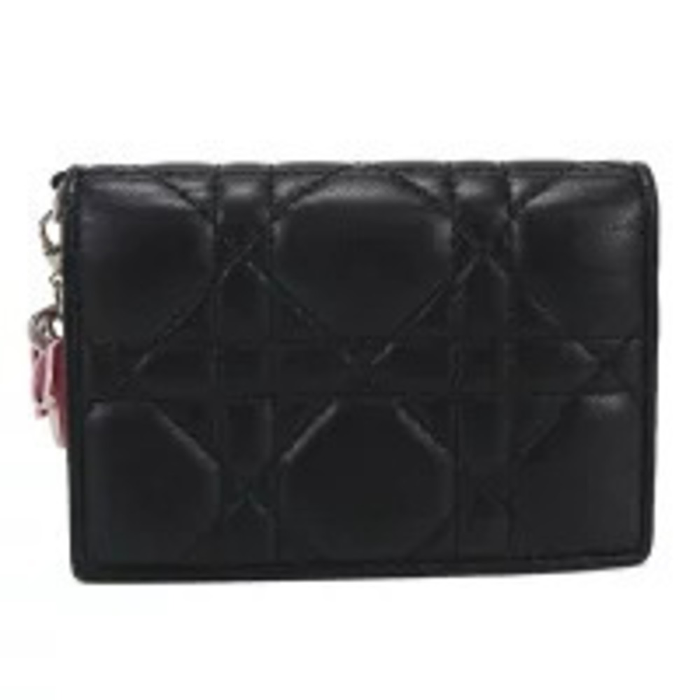 Christian Dior Bi fold Wallet Compact Lady Bloom Card Black